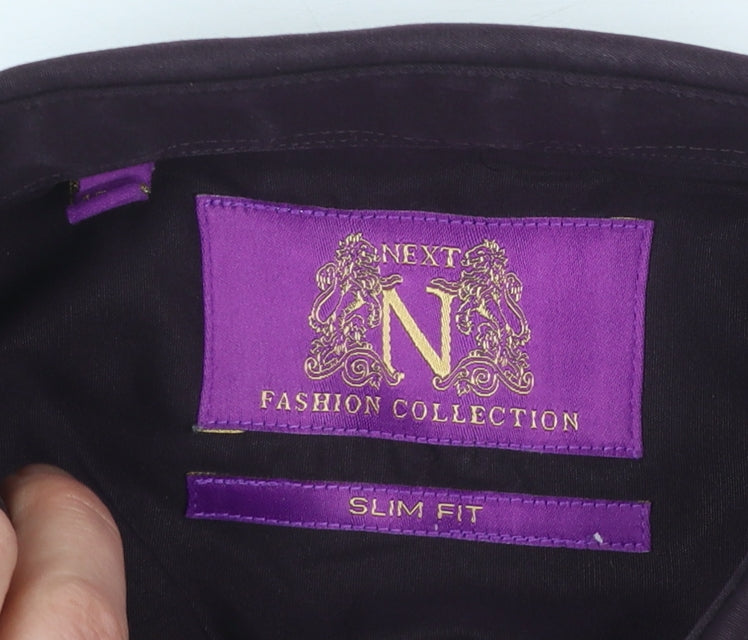 Next Men's Purple Slim Fit Long Sleeve Cotton Shirt 15.5in