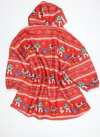 Disney Women Red Fleece Hooded Robe One Size Graphic Print Nightwear