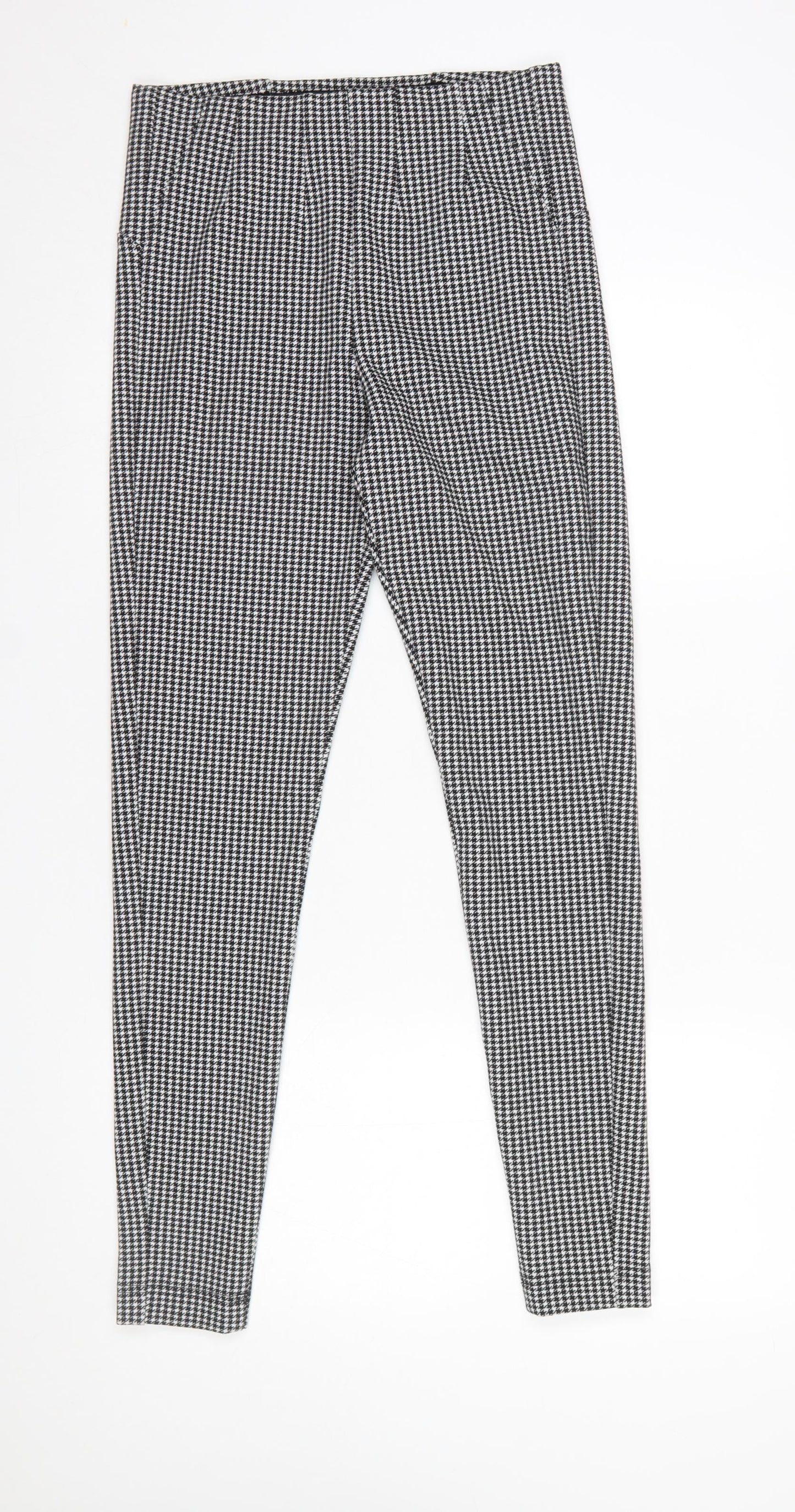 Marks and Spencer Women Black Houndstooth Stretch Leggings Size 10 Long