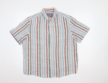 Marks and Spencer Men's Multicoloured Striped Cotton Short Sleeve Shirt Size L