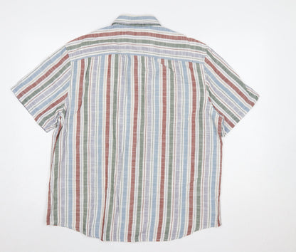 Marks and Spencer Men's Multicoloured Striped Cotton Short Sleeve Shirt Size L