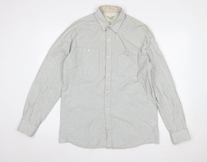 FCUK Mens Grey Striped Cotton Long Sleeve Button-Up Shirt M