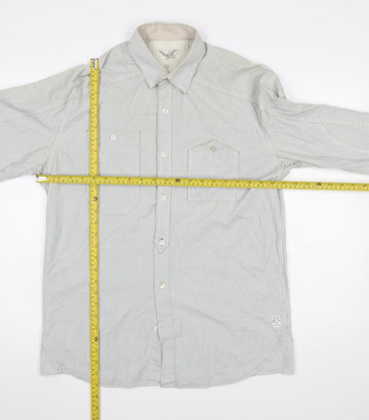 FCUK Mens Grey Striped Cotton Long Sleeve Button-Up Shirt M