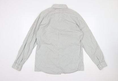FCUK Mens Grey Striped Cotton Long Sleeve Button-Up Shirt M