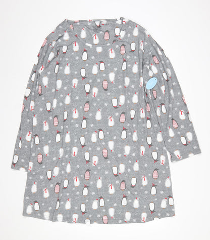 Phaeong Womens Grey Penguin Print Long Sleeve Nightshirt XL