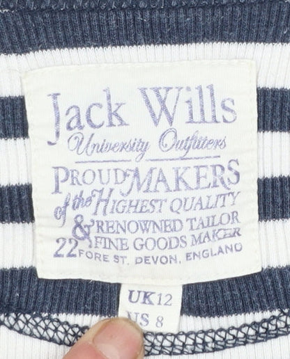 Jack Wills Women's Blue Striped Long Sleeve Cotton T-Shirt UK12