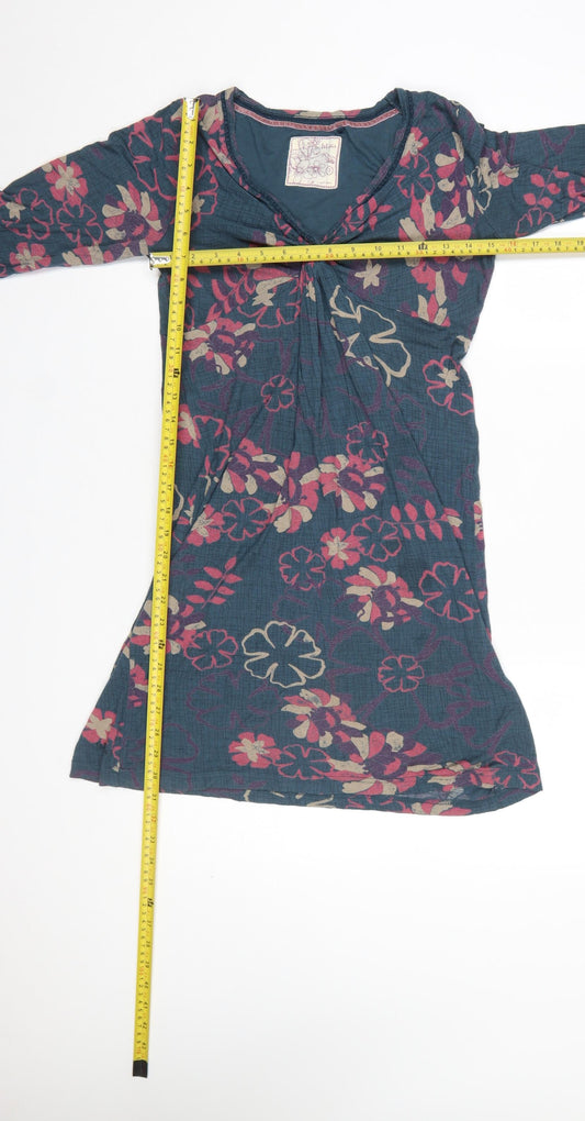 Fat Face Women's Blue Floral Knee Length Viscose A-Line Dress Size 12
