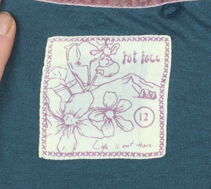 Fat Face Women's Blue Floral Knee Length Viscose A-Line Dress Size 12