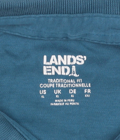 Lands' End Men's Blue Long Sleeve Cotton Polo Shirt XL Classic Fit
