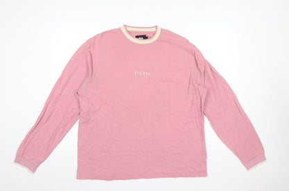 Stüssy Men’s Pink Long Sleeve Crew Neck Cotton T-Shirt Size L