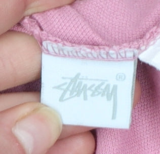 Stüssy Men’s Pink Long Sleeve Crew Neck Cotton T-Shirt Size L