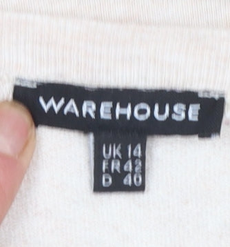 Womens UK Size 14 Warehouse Beige Jersey T-Shirt