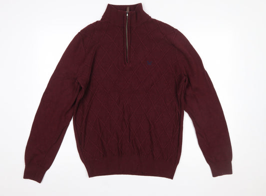 Mens UK Size L Crew Clothing Company Red 1/2 Zip Jumper