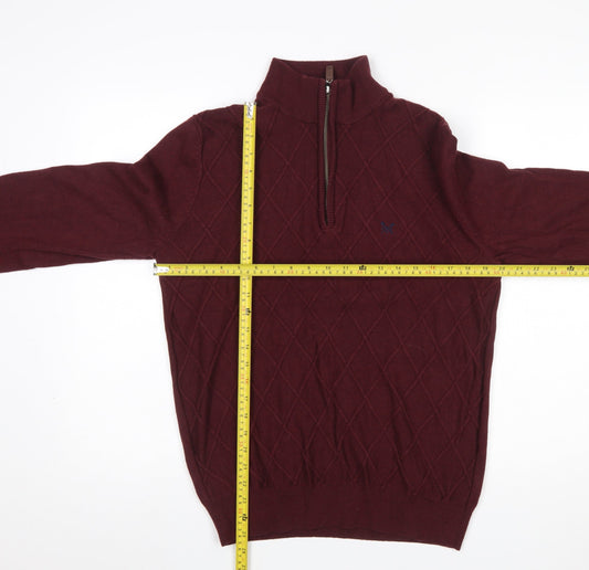 Mens UK Size L Crew Clothing Company Red 1/2 Zip Jumper