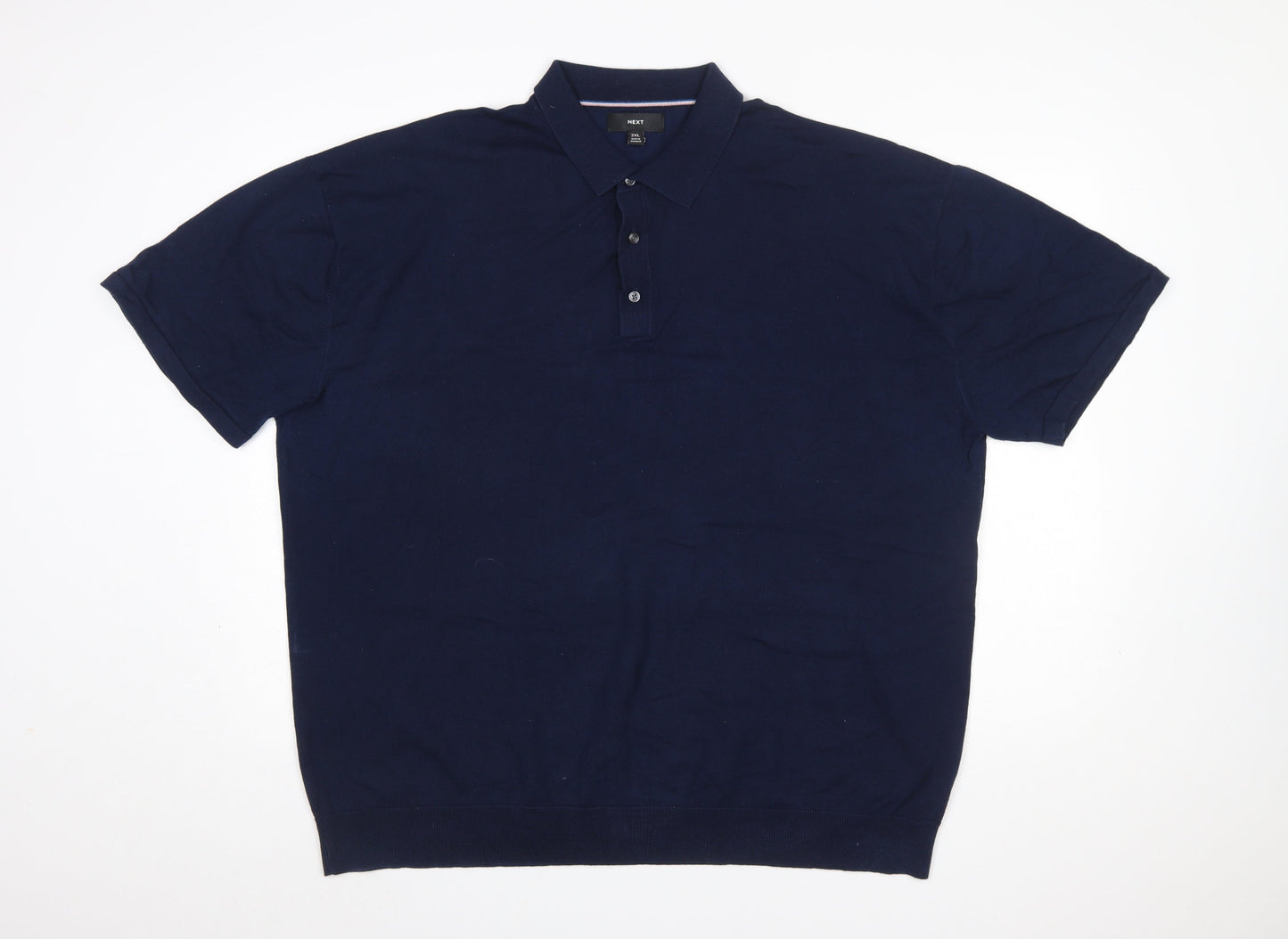 Next Men's Navy Blue Cotton Blend Short Sleeve Polo XXL