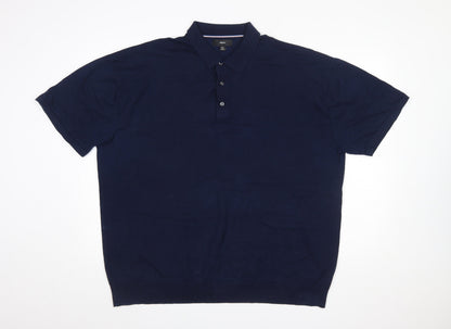 Next Men's Navy Blue Cotton Blend Short Sleeve Polo XXL