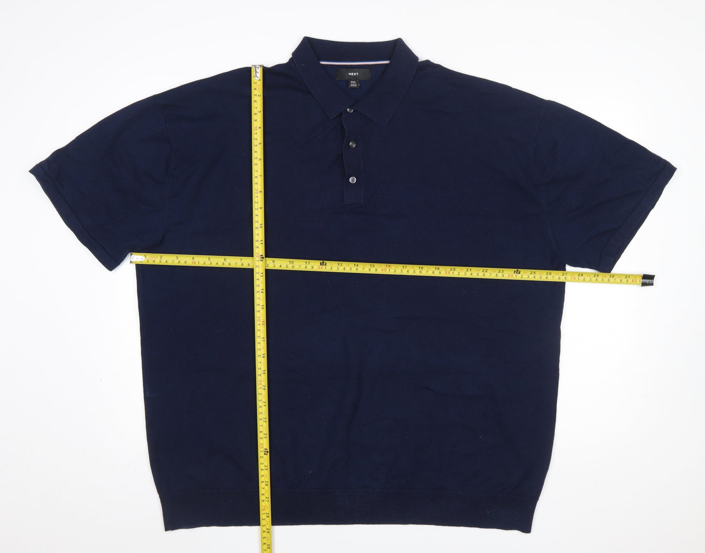 Next Men's Navy Blue Cotton Blend Short Sleeve Polo XXL