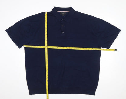 Next Men's Navy Blue Cotton Blend Short Sleeve Polo XXL