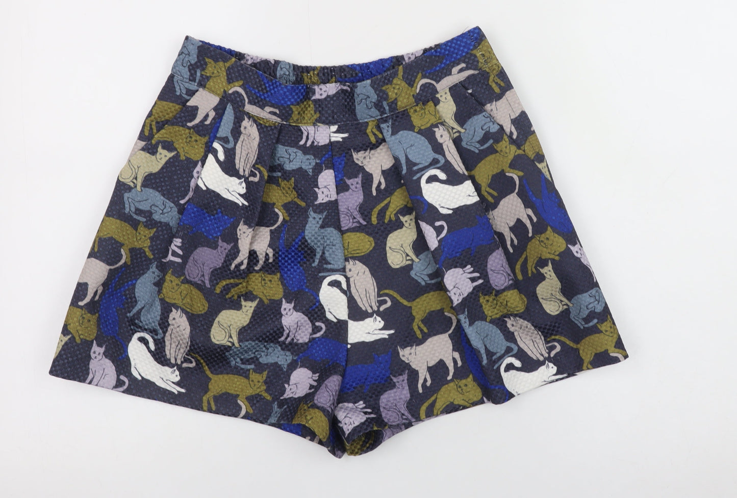 H&M Women’s Multicoloured Cat Print Pleated Chino Shorts Size 8
