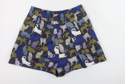H&M Women’s Multicoloured Cat Print Pleated Chino Shorts Size 8
