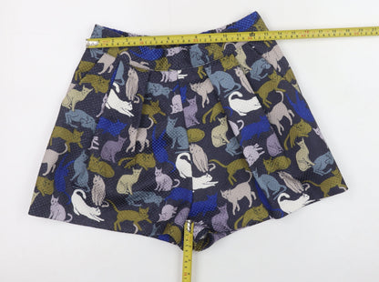 H&M Women’s Multicoloured Cat Print Pleated Chino Shorts Size 8