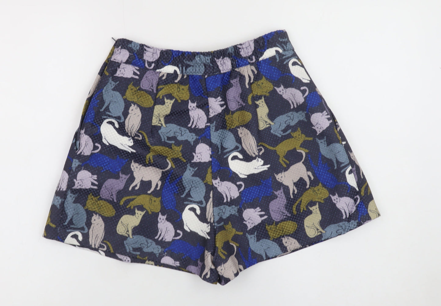 H&M Women’s Multicoloured Cat Print Pleated Chino Shorts Size 8