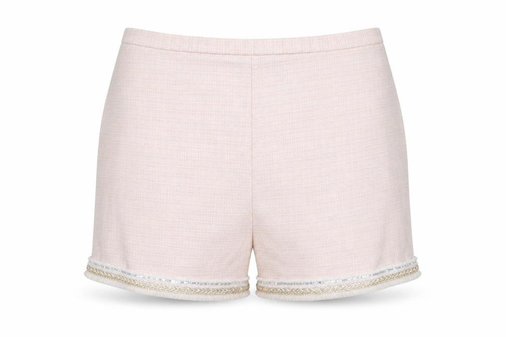 River Island Women Beige Chino Shorts Size 14 Embroidered Fringe