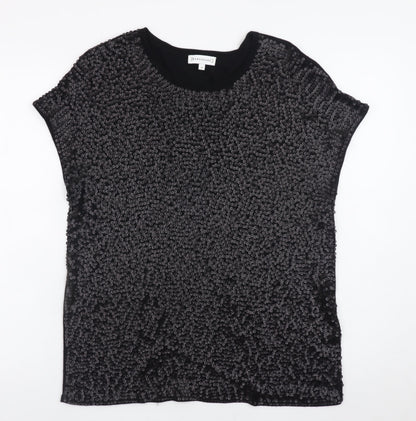 Warehouse Womens Black Sequin Short Sleeve Party T-Shirt UK 12