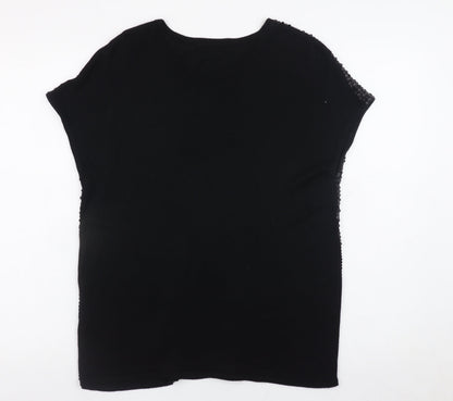 Warehouse Womens Black Sequin Short Sleeve Party T-Shirt UK 12