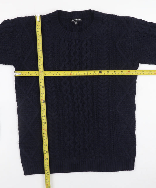 Warehouse Women's Blue Cable-Knit Jumper Size 8