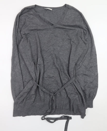 BHS Women Grey V-Neck Long Sleeve Belted Jumper Size 20