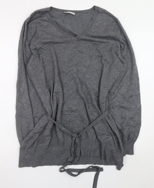BHS Women Grey V-Neck Long Sleeve Belted Jumper Size 20