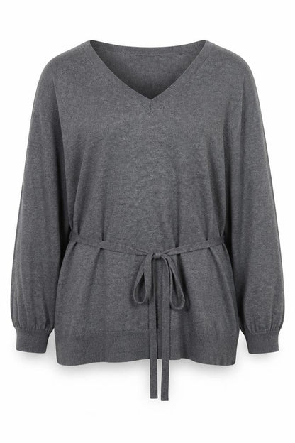 BHS Women Grey V-Neck Long Sleeve Belted Jumper Size 20
