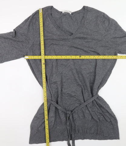 BHS Women Grey V-Neck Long Sleeve Belted Jumper Size 20