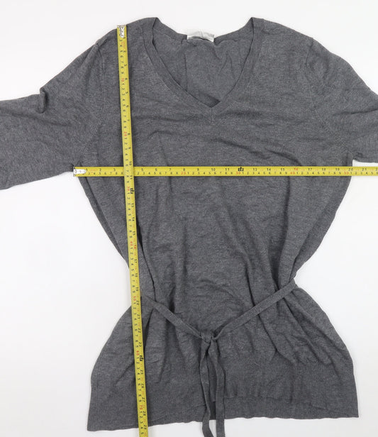 BHS Women Grey V-Neck Long Sleeve Belted Jumper Size 20