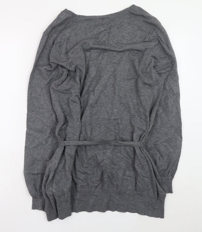 BHS Women Grey V-Neck Long Sleeve Belted Jumper Size 20