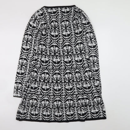 Cristina Women Black Geometric Knit A-Line Dress M Long Sleeve