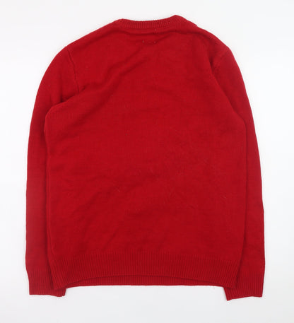 George Men's Red Christmas Reindeer Jumper M Crew Neck Knit