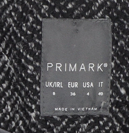 Primark Women's Black Tweed Coat Size 8 Classic Longline