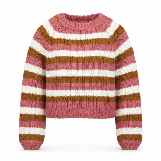 Sinsay Women’s Pink Brown Striped Chunky Knit Pullover Jumper M