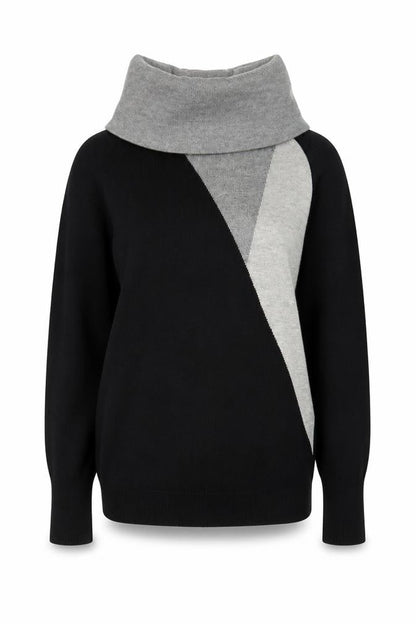Nightingales Womens Black & Grey Cowl Neck Geometric Jumper Size 10
