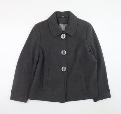 Bm Women’s Grey Button-Up Short Jacket Size 14 Polyester Blend