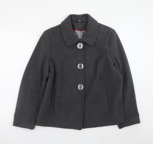 Bm Women’s Grey Button-Up Short Jacket Size 14 Polyester Blend