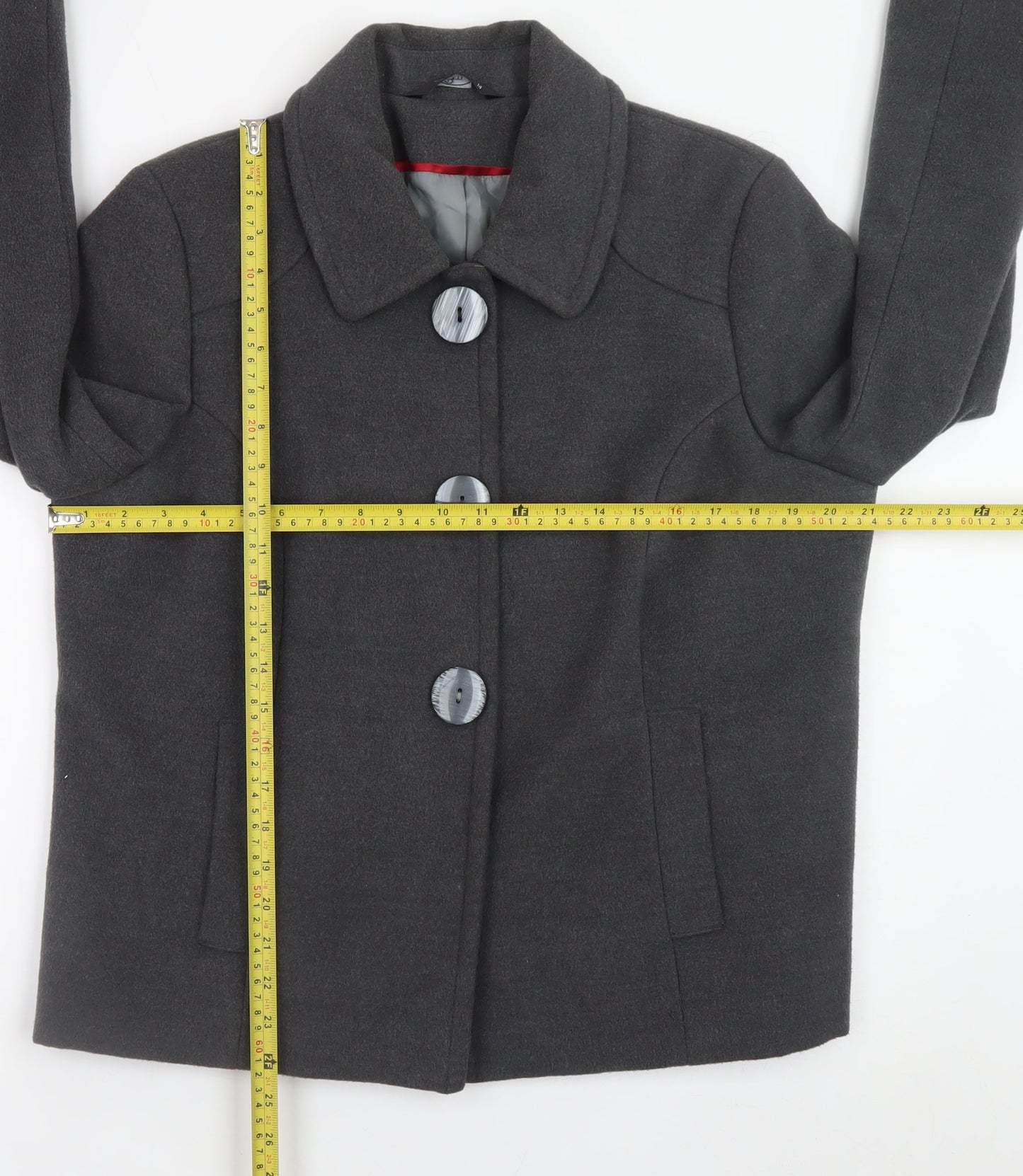 Bm Women’s Grey Button-Up Short Jacket Size 14 Polyester Blend