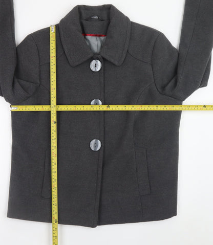 Bm Women’s Grey Button-Up Short Jacket Size 14 Polyester Blend