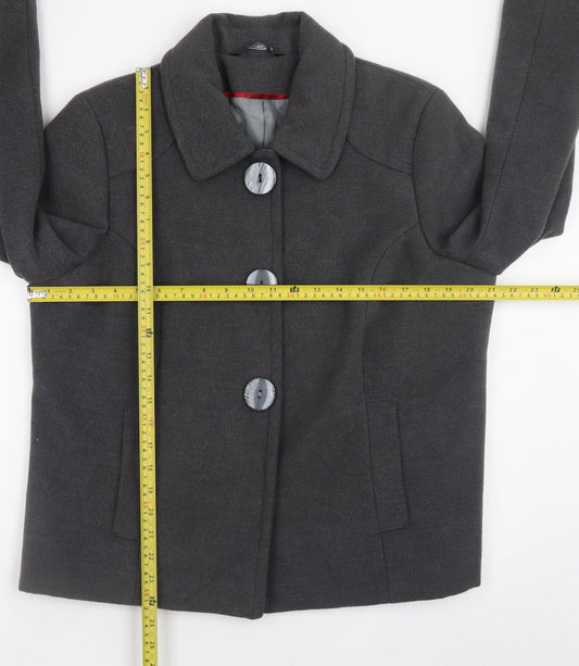 Bm Women’s Grey Button-Up Short Jacket Size 14 Polyester Blend