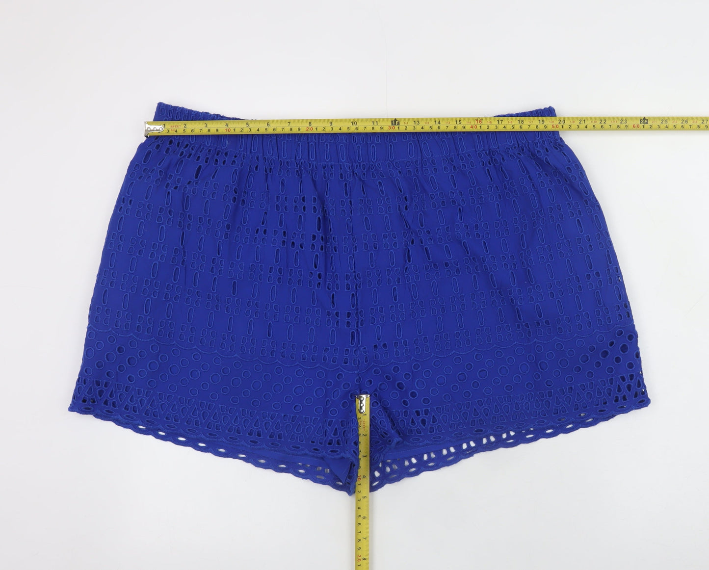 F&F Women Blue Cotton Embroidered Elastic Waist Shorts UK 20