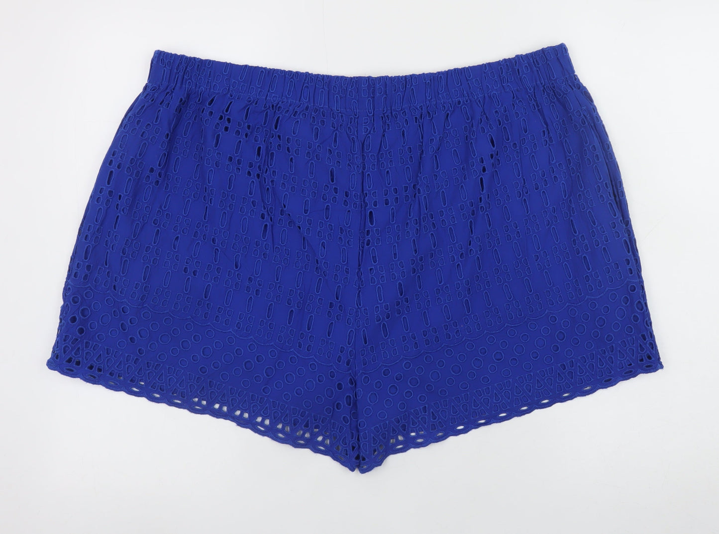 F&F Women Blue Cotton Embroidered Elastic Waist Shorts UK 20