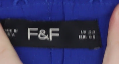 F&F Women Blue Cotton Embroidered Elastic Waist Shorts UK 20