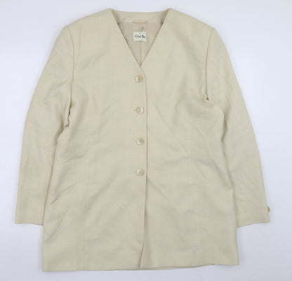 Viyella Women Beige Classic Blazer UK 16 Polyester Modal V-Neck